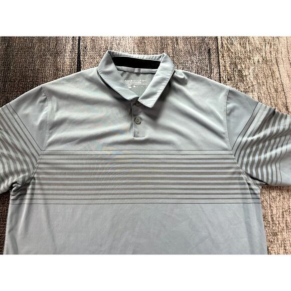 Nike Golf Tour Performance Dri Fit Grey Striped Polo Shirt Mens Large Dri-Fit - Picture 2 of 8